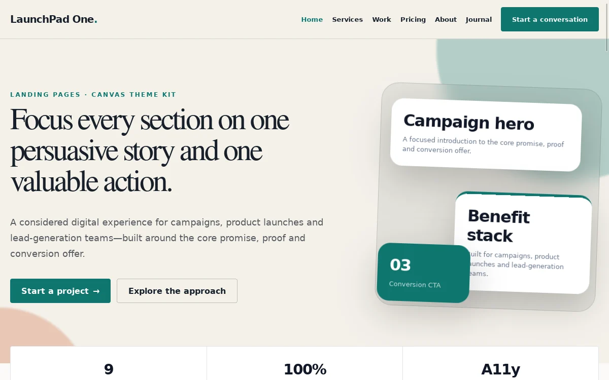LaunchPad One — Canvas Theme Kit actual design preview