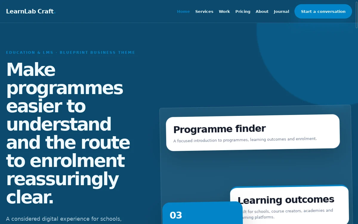 LearnLab Craft — Blueprint Business Theme actual design preview