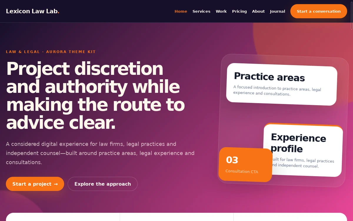 Lexicon Law Lab — Aurora Theme Kit professional website preview