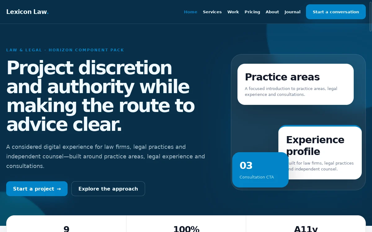 Lexicon Law — Horizon Component Pack professional website preview
