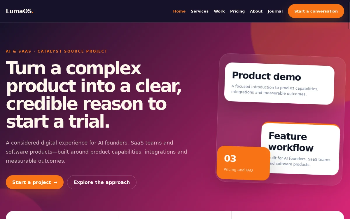 LumaOS — Catalyst Source Project professional website preview