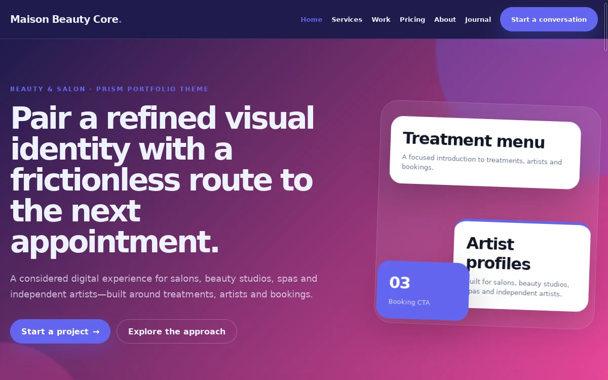 Maison Beauty Core — Prism Portfolio Theme professional website preview