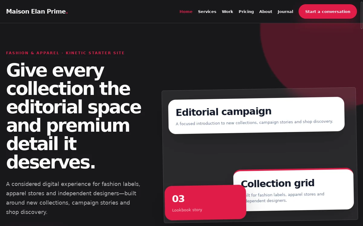 Maison Elan Prime — Kinetic Starter Site actual design preview
