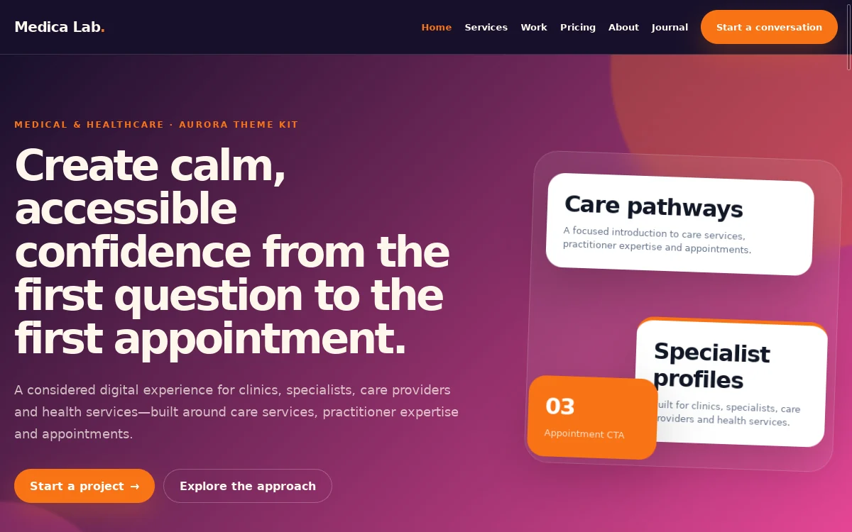 Medica Lab — Aurora Theme Kit professional website preview
