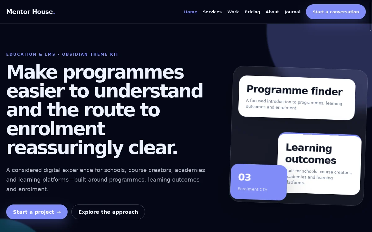 Mentor House — Obsidian Theme Kit professional website preview