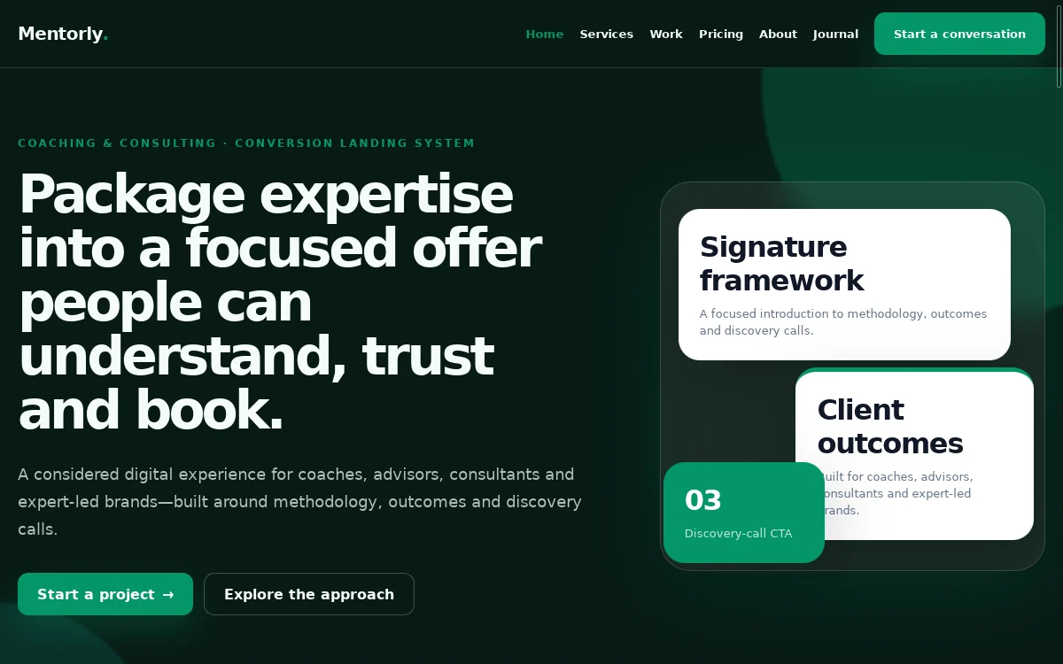 Mentorly — Conversion Landing System professional website preview