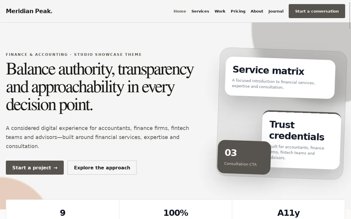 Meridian Peak — Studio Showcase Theme professional website preview