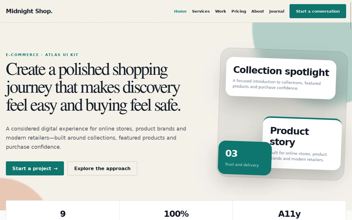 Midnight Shop — Atlas UI Kit actual design preview