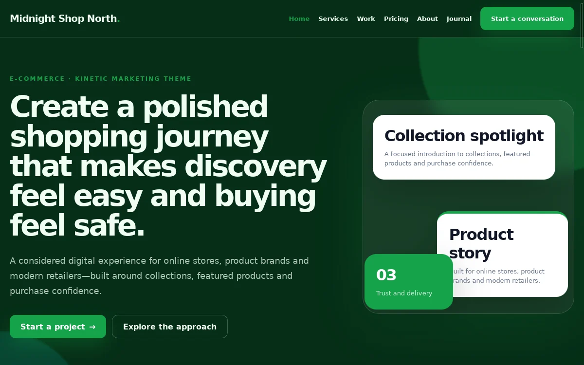 Midnight Shop North — Kinetic Marketing Theme professional website preview