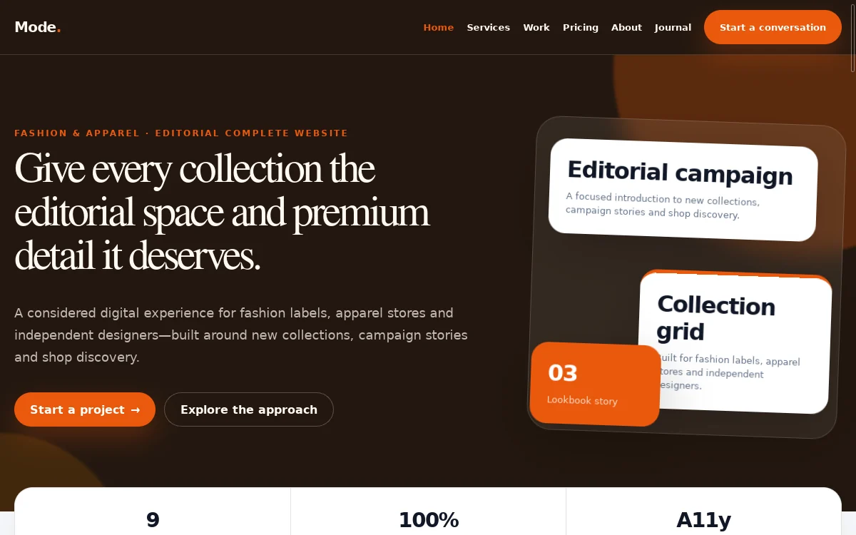 Mode — Editorial Complete Website website screenshot