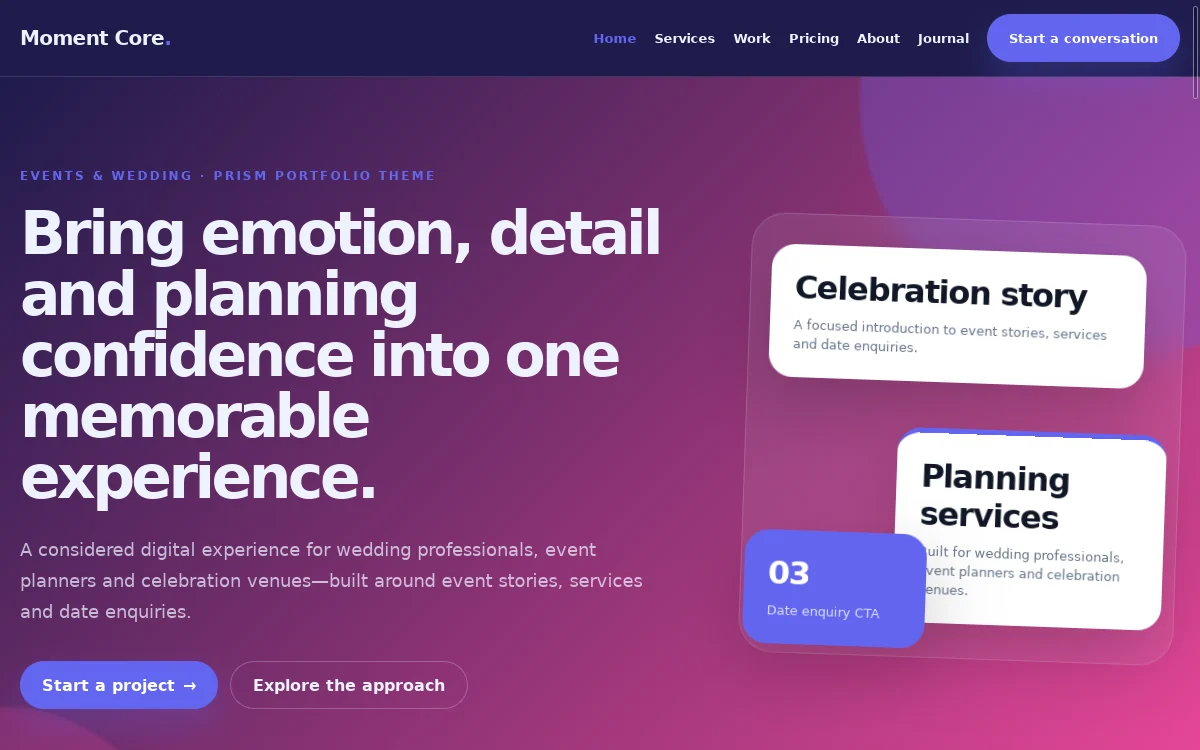 Moment Core — Prism Portfolio Theme professional website preview