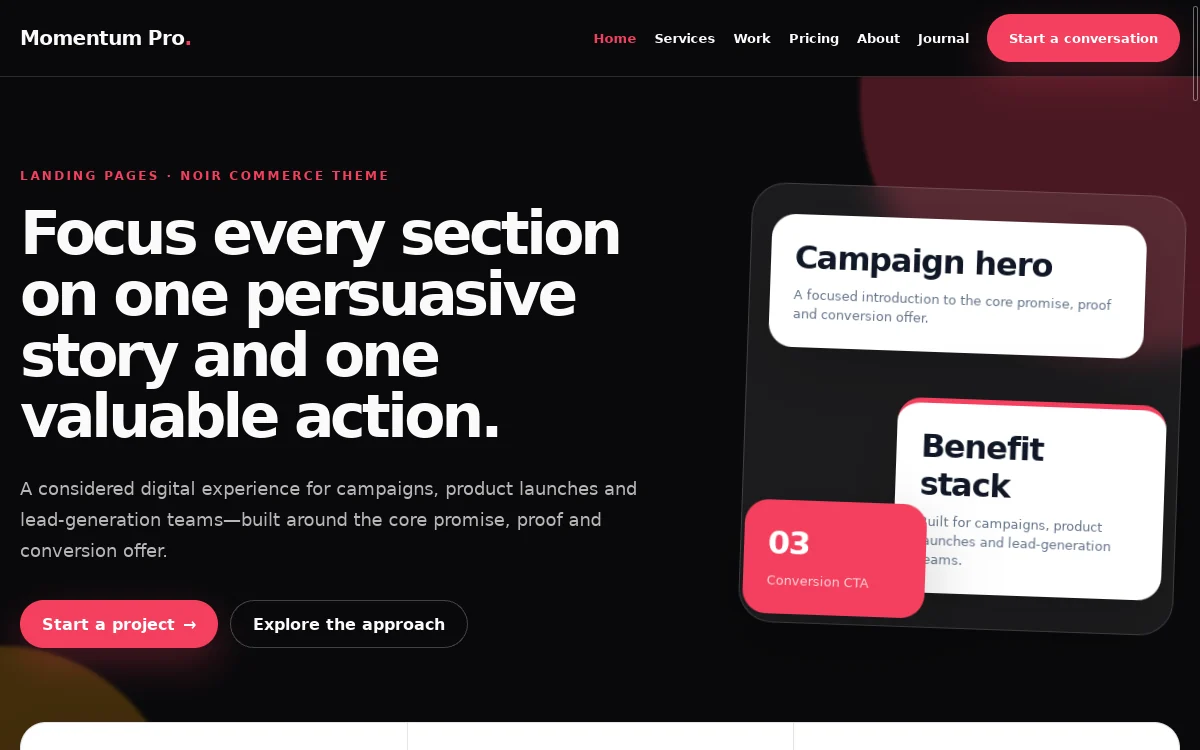 Momentum Pro — Noir Commerce Theme actual design preview