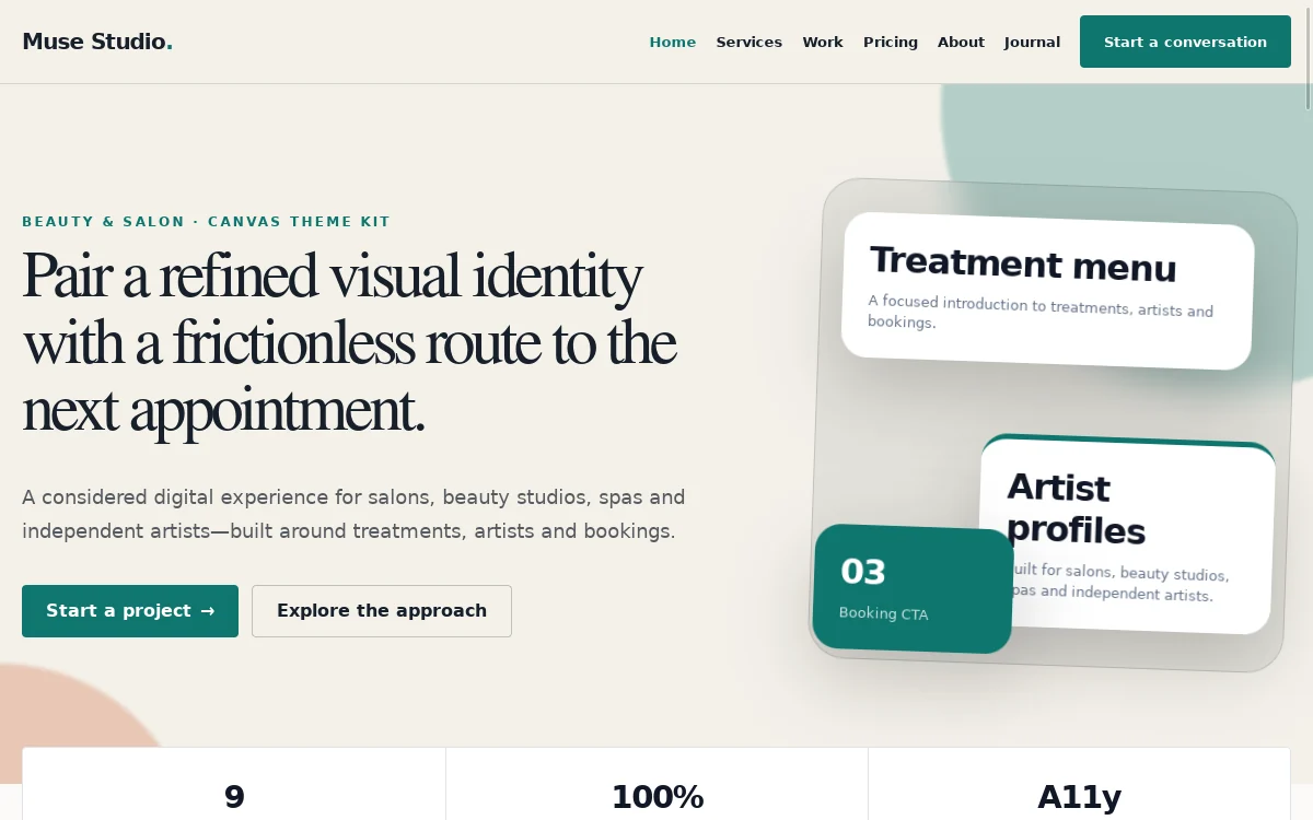Muse Studio — Canvas Theme Kit professional website preview