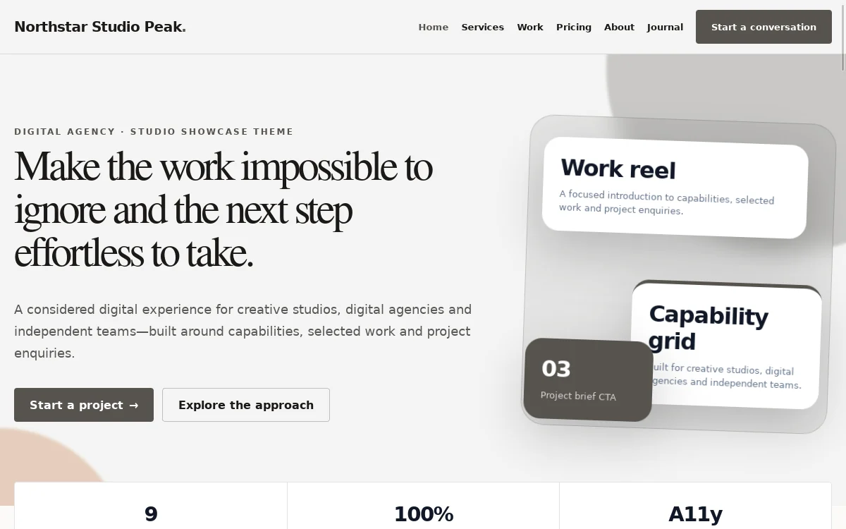 Northstar Studio Peak — Studio Showcase Theme actual design preview