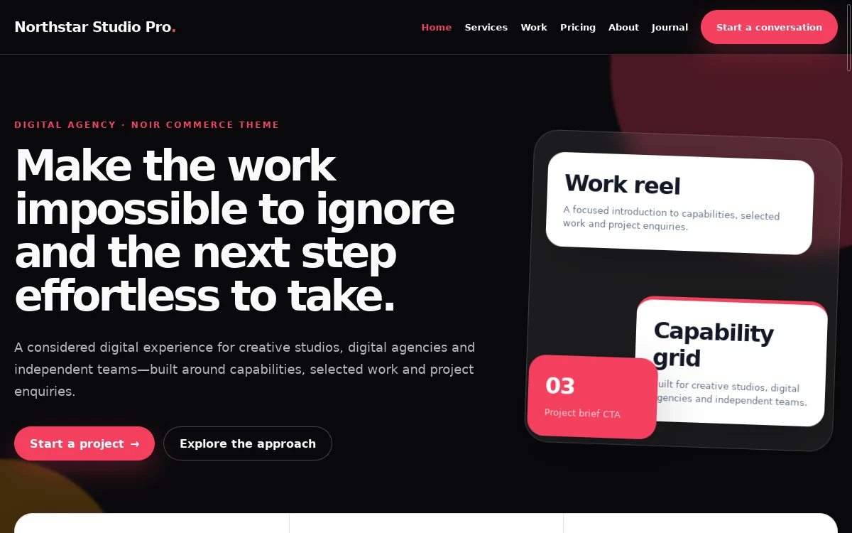 Northstar Studio Pro — Noir Commerce Theme actual design preview