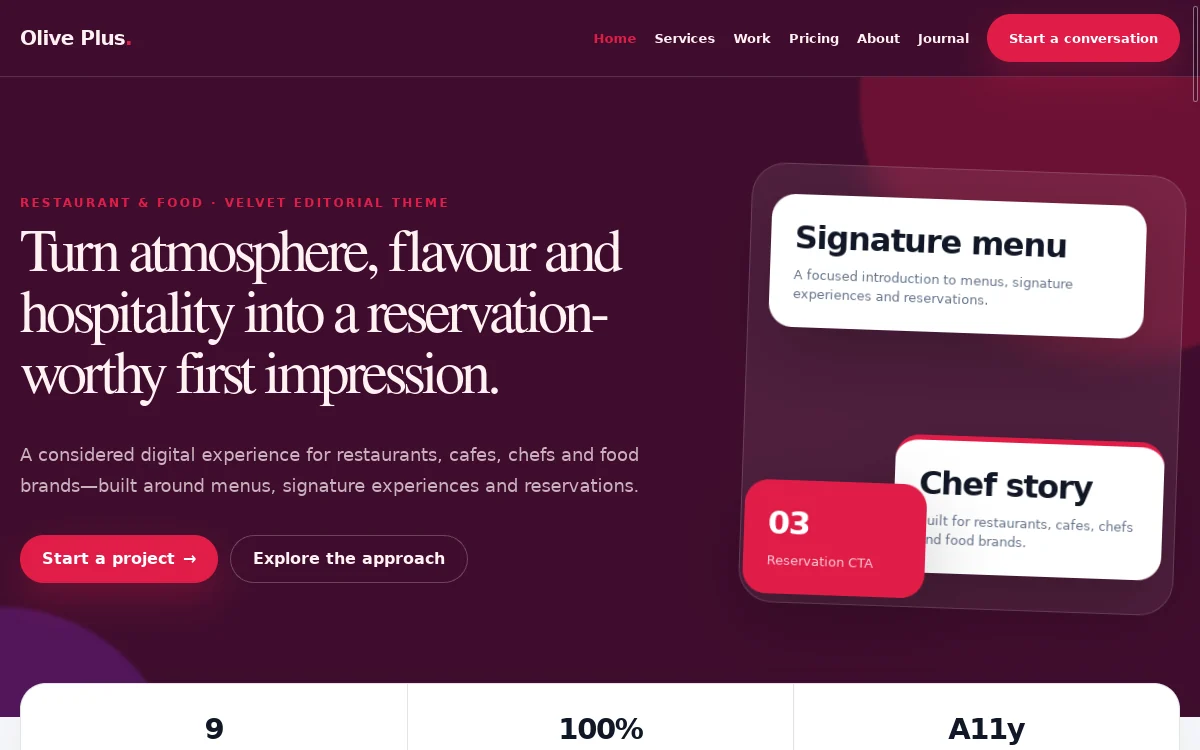 Olive Plus — Velvet Editorial Theme website screenshot