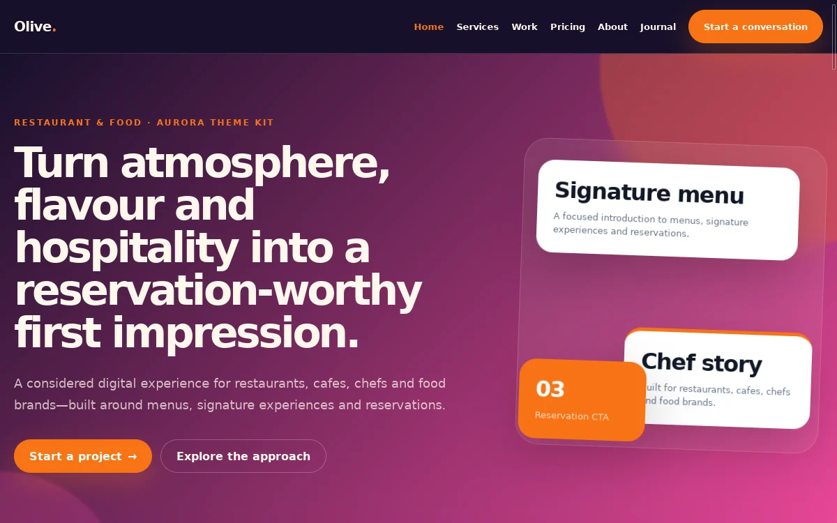 Olive — Aurora Theme Kit website screenshot