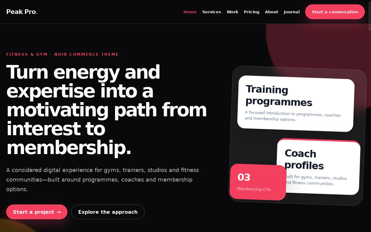 Peak Pro — Noir Commerce Theme professional website preview