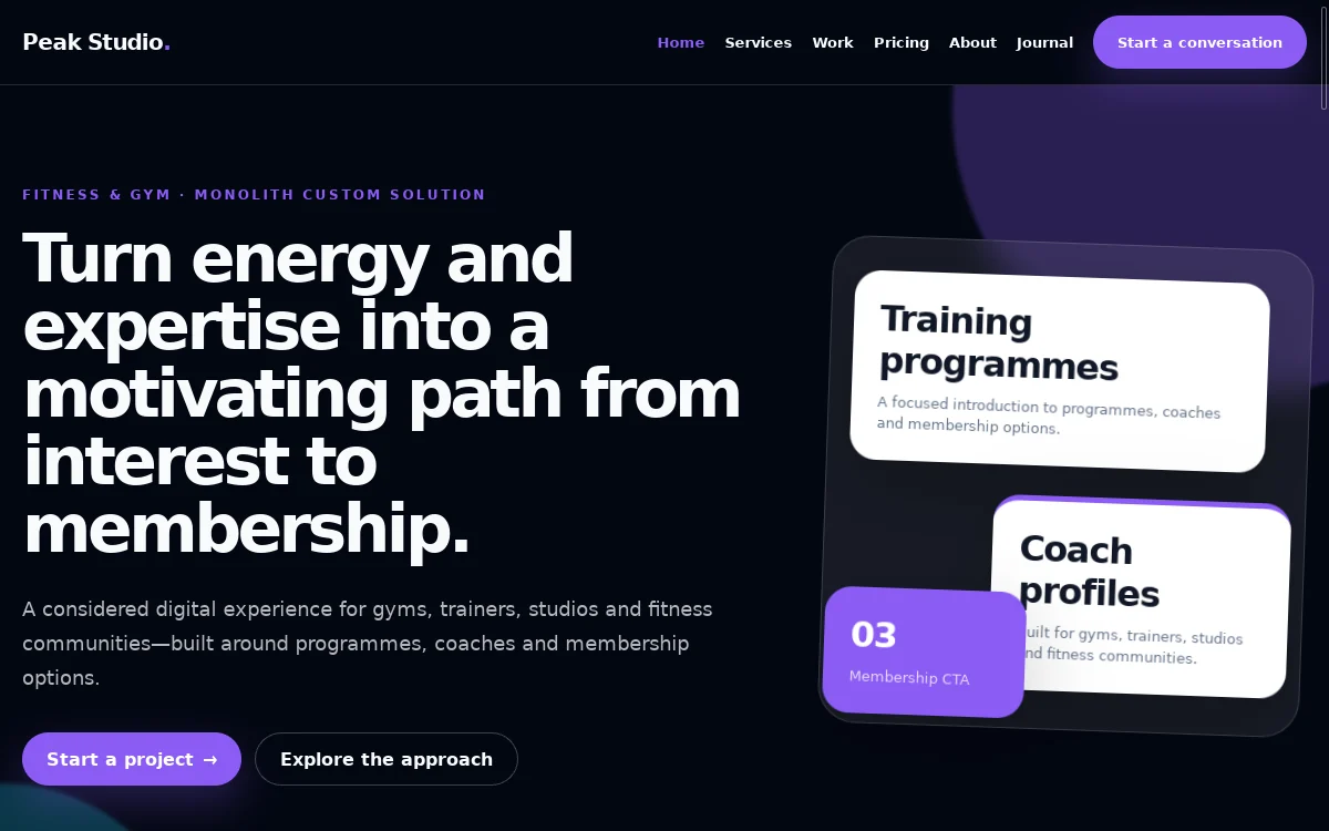 Peak Studio — Monolith Custom Solution website screenshot