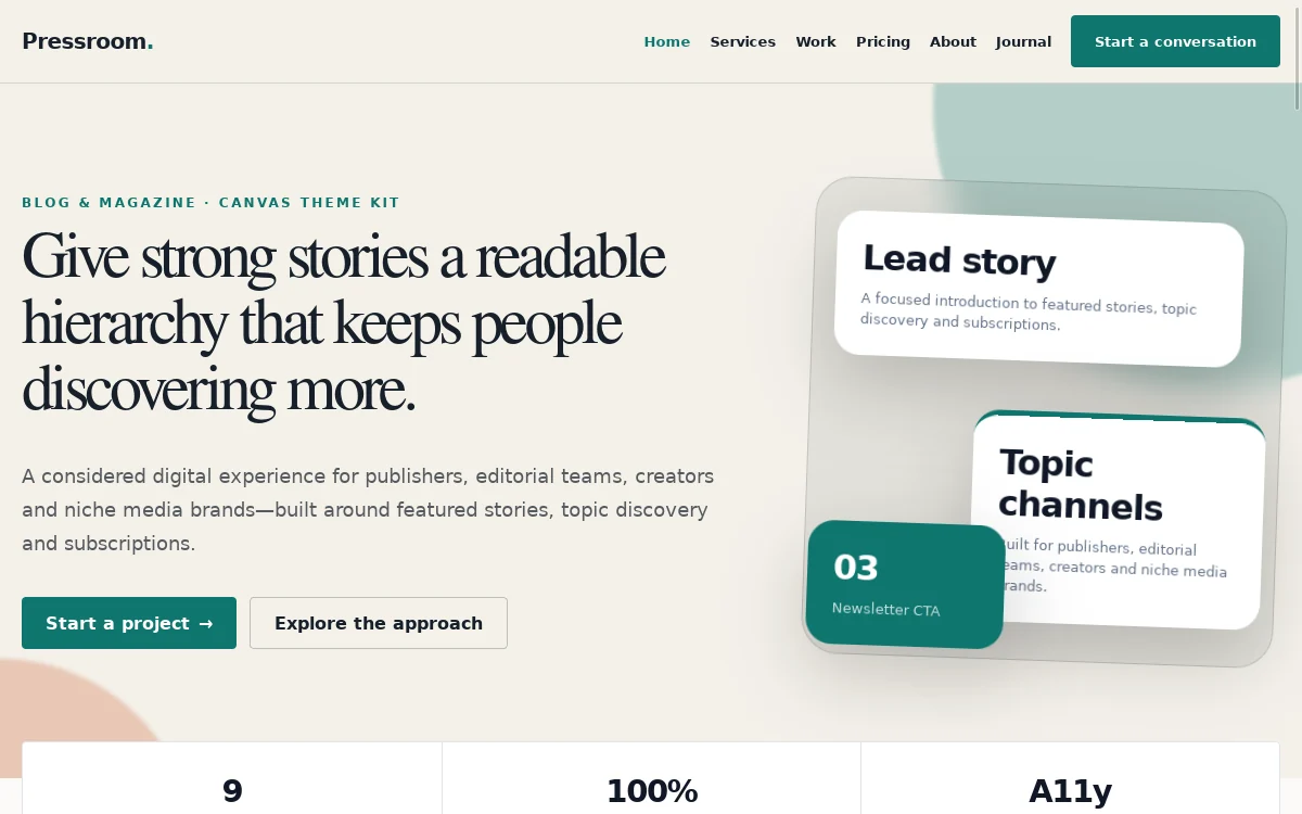 Pressroom — Canvas Theme Kit professional website preview