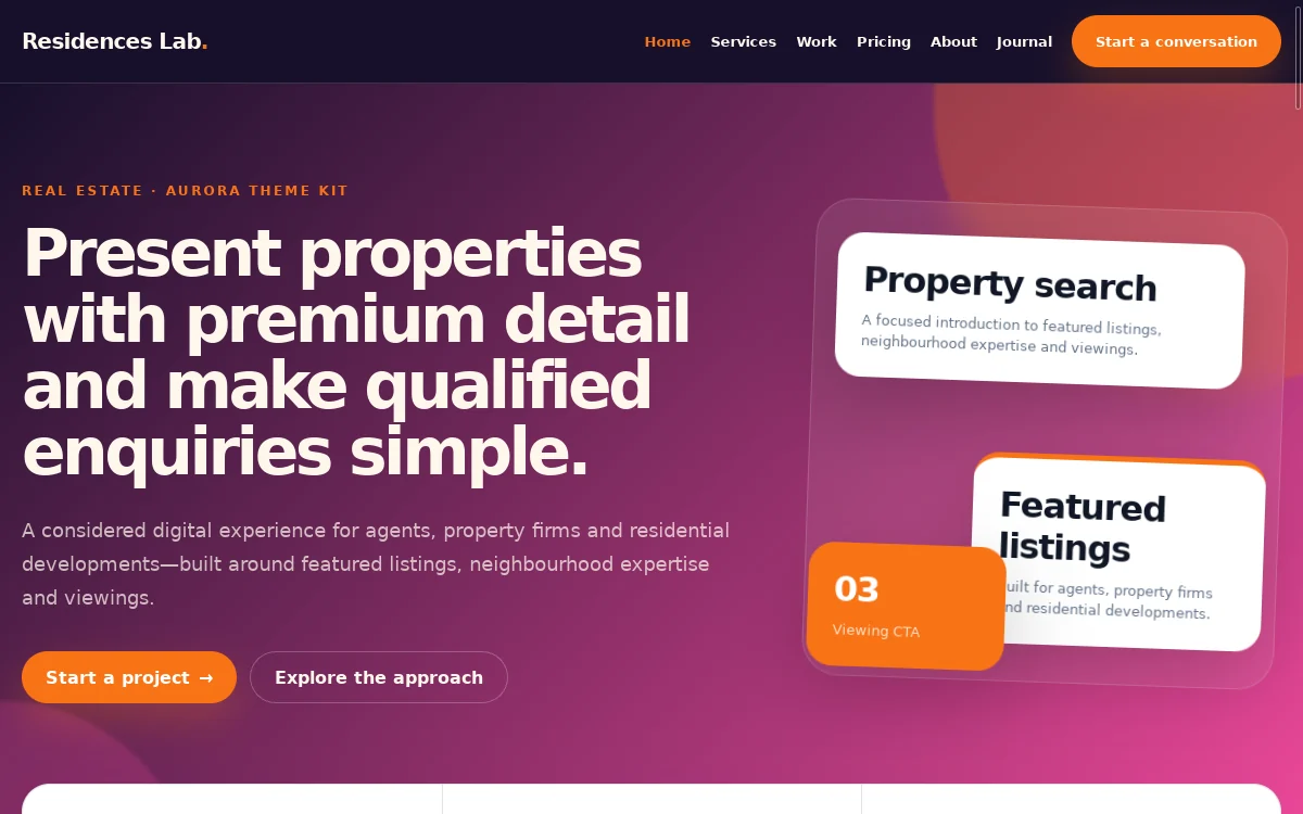 Residences Lab — Aurora Theme Kit website screenshot