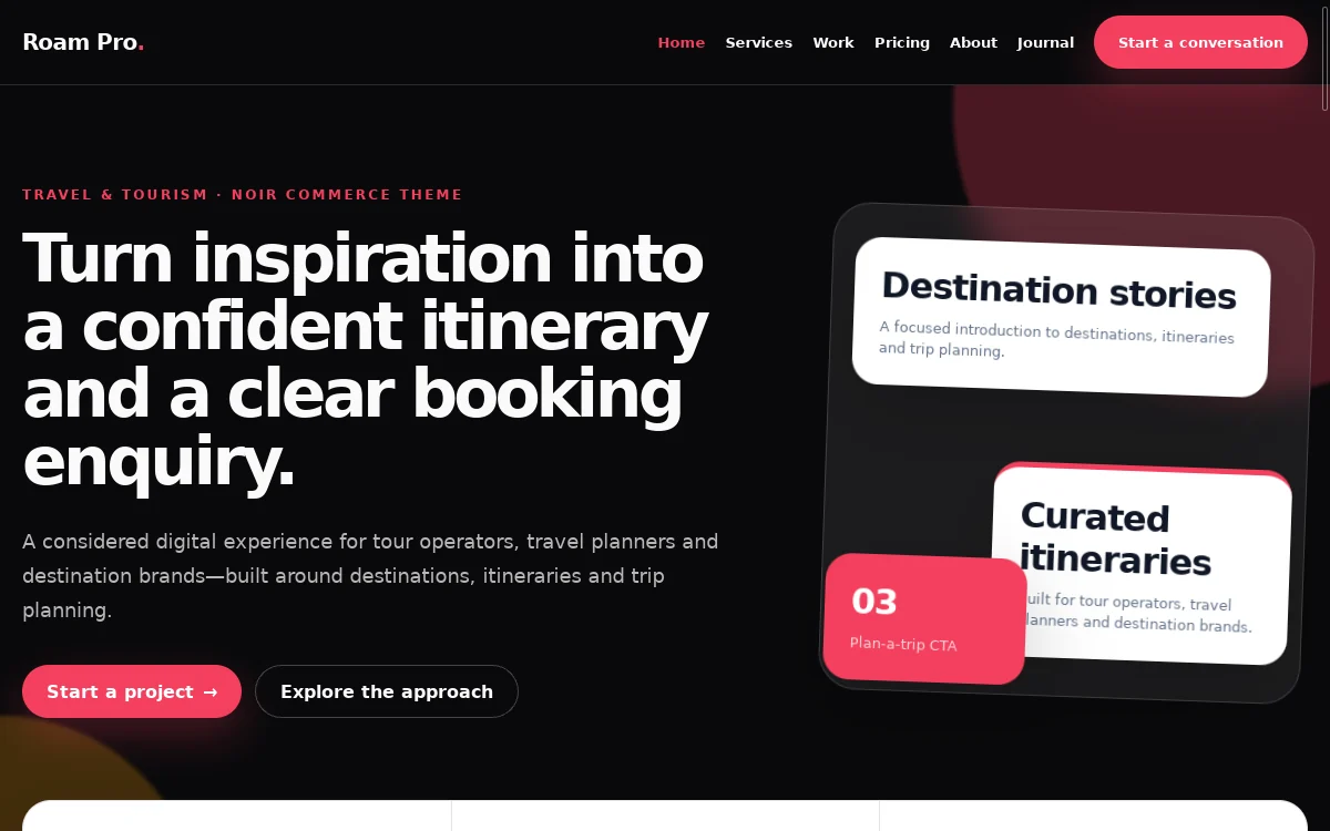 Roam Pro — Noir Commerce Theme professional website preview