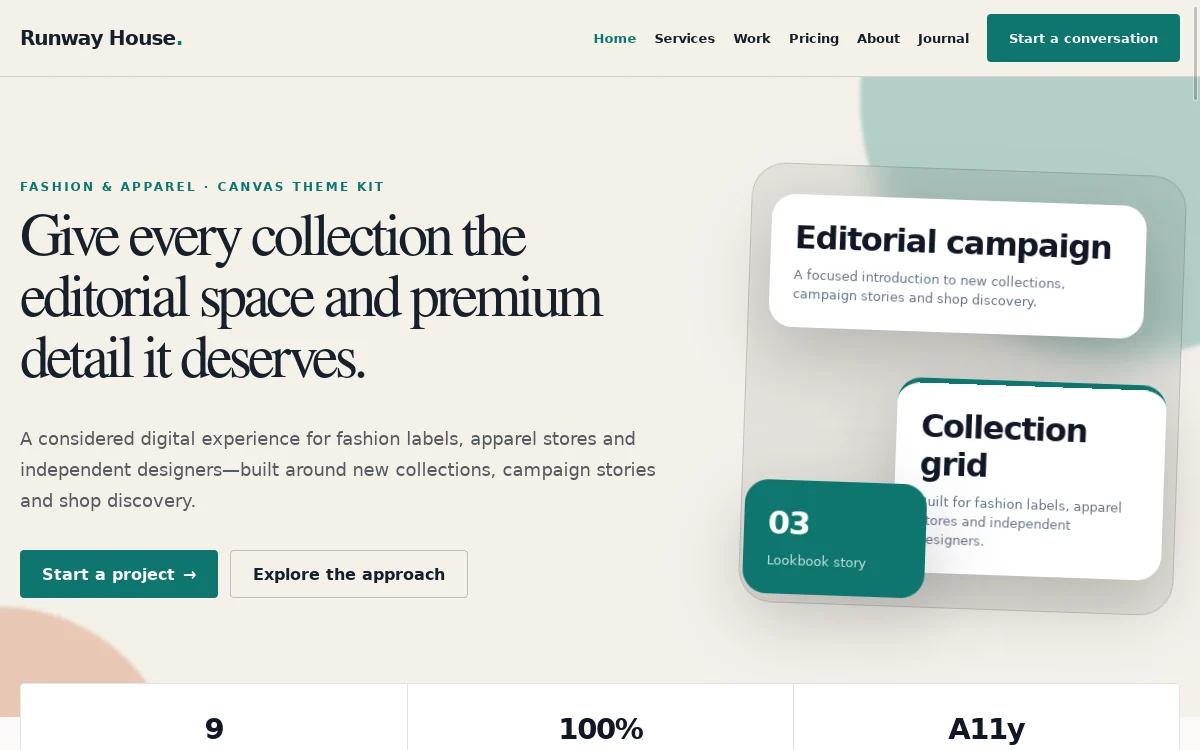 Runway House — Canvas Theme Kit professional website preview