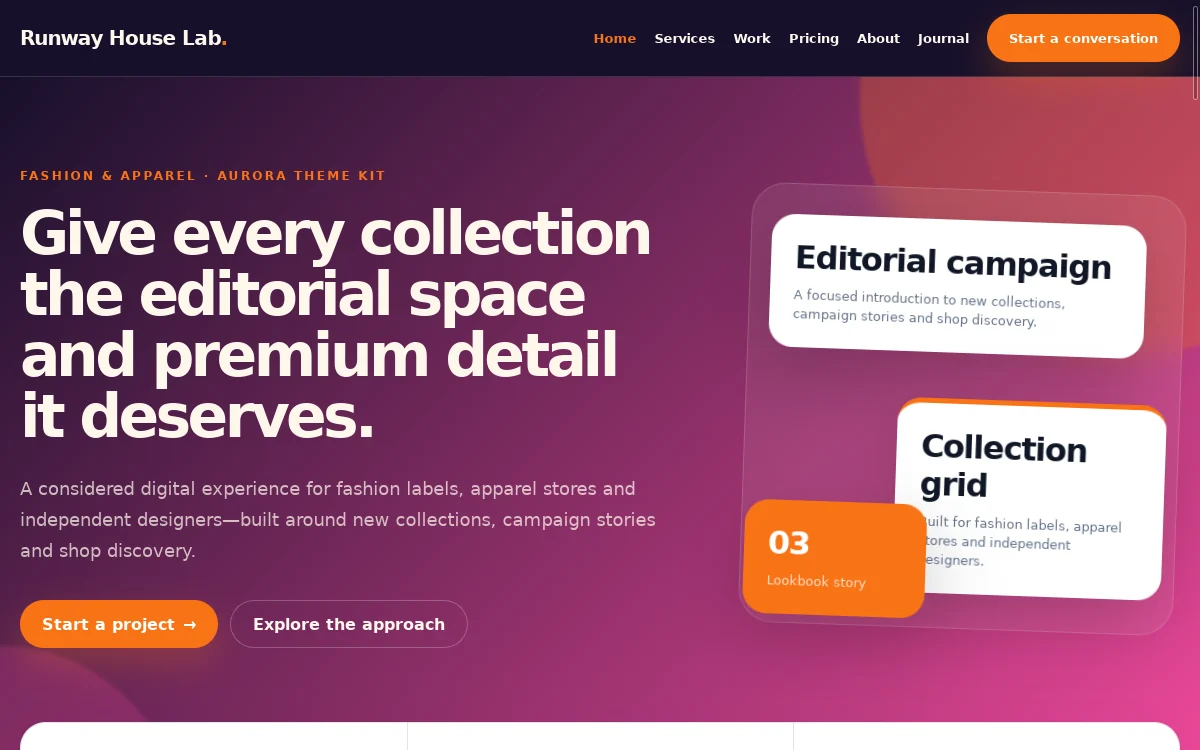 Runway House Lab — Aurora Theme Kit website screenshot
