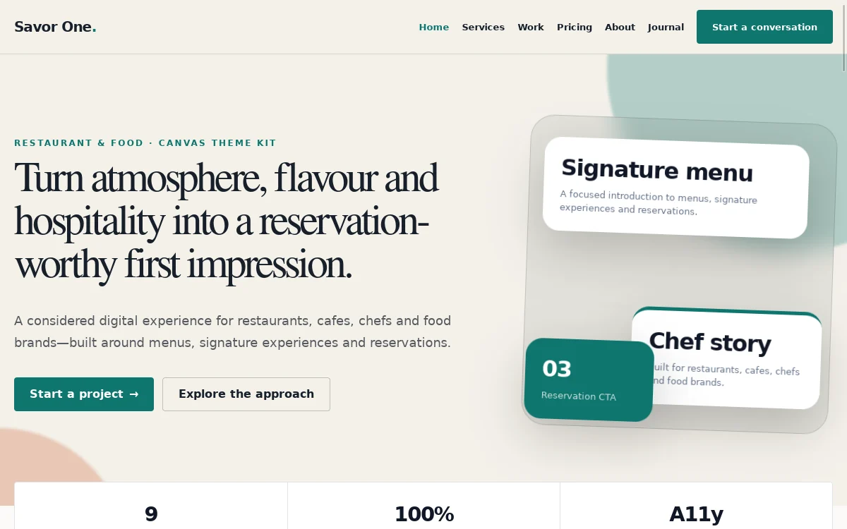 Savor One — Canvas Theme Kit website screenshot