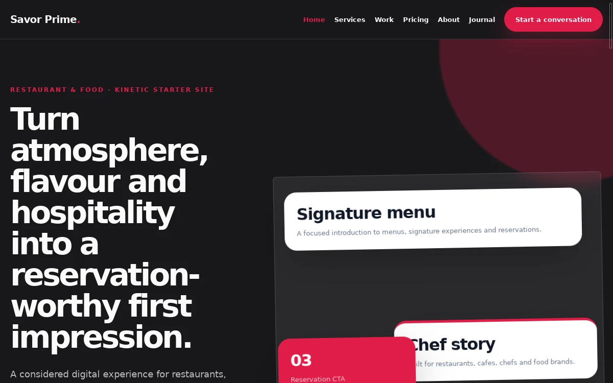 Savor Prime — Kinetic Starter Site actual design preview