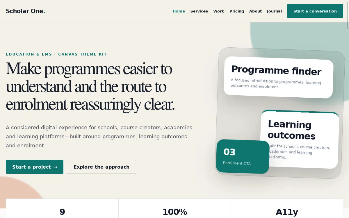 Scholar One — Canvas Theme Kit actual design preview