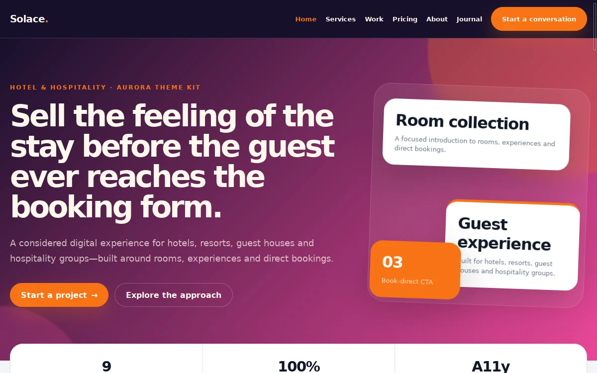 Solace — Aurora Theme Kit professional website preview