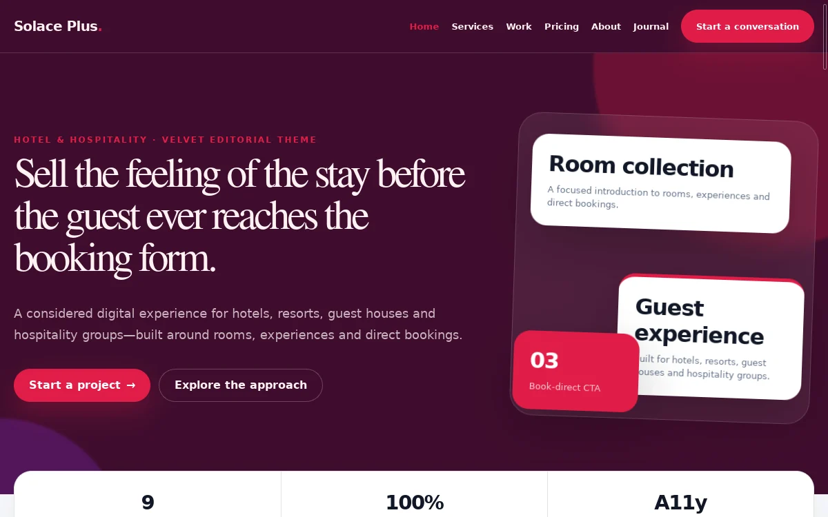 Solace Plus — Velvet Editorial Theme professional website preview