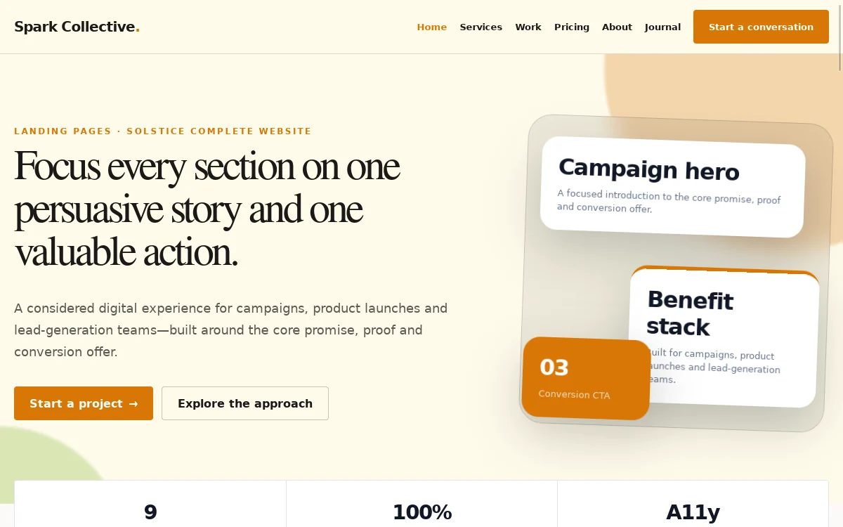 Spark Collective — Solstice Complete Website actual design preview