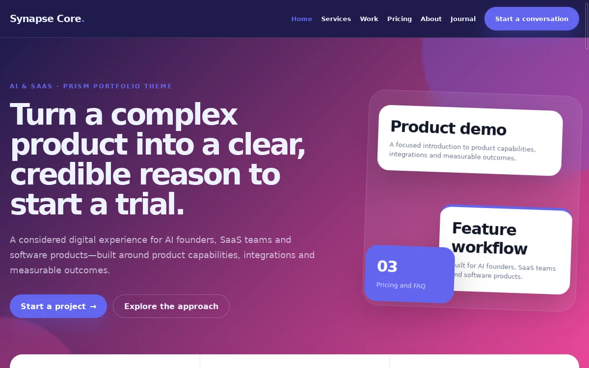 Synapse Core — Prism Portfolio Theme actual design preview