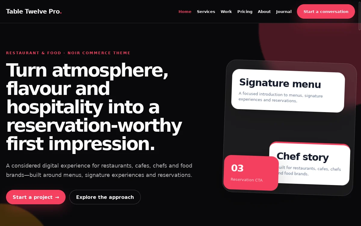 Table Twelve Pro — Noir Commerce Theme actual design preview