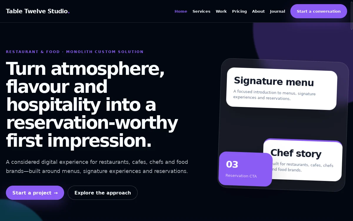Table Twelve Studio — Monolith Custom Solution website screenshot