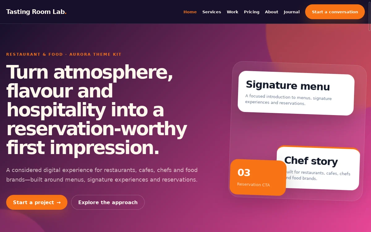 Tasting Room Lab — Aurora Theme Kit website screenshot