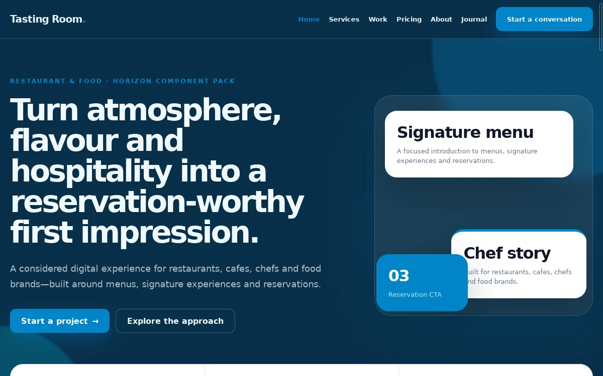 Tasting Room — Horizon Component Pack website screenshot