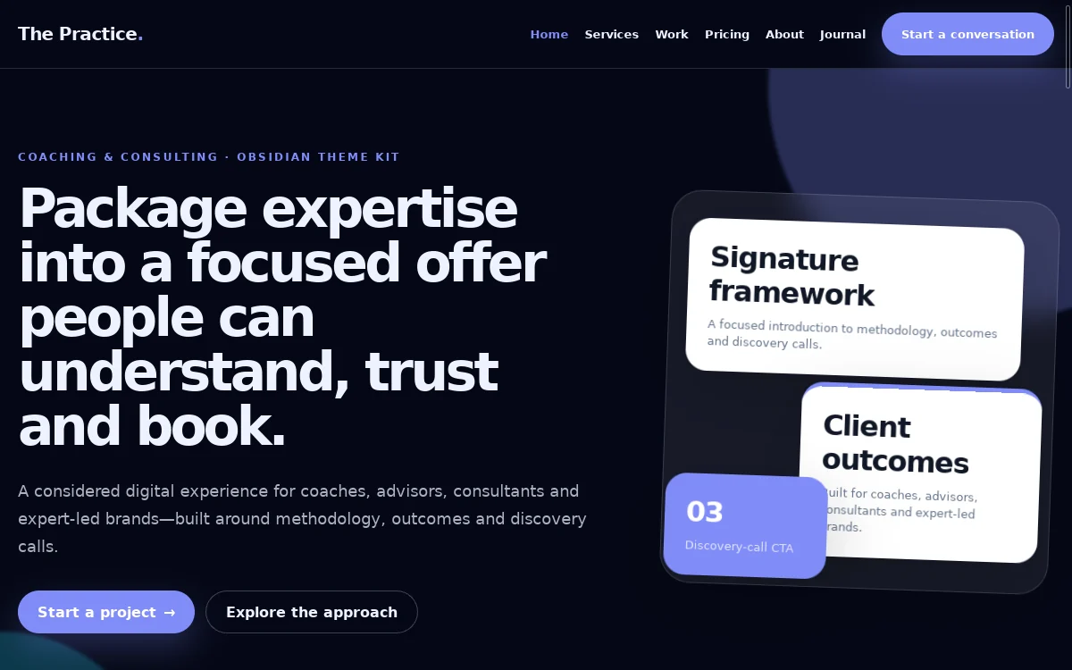 The Practice — Obsidian Theme Kit website screenshot