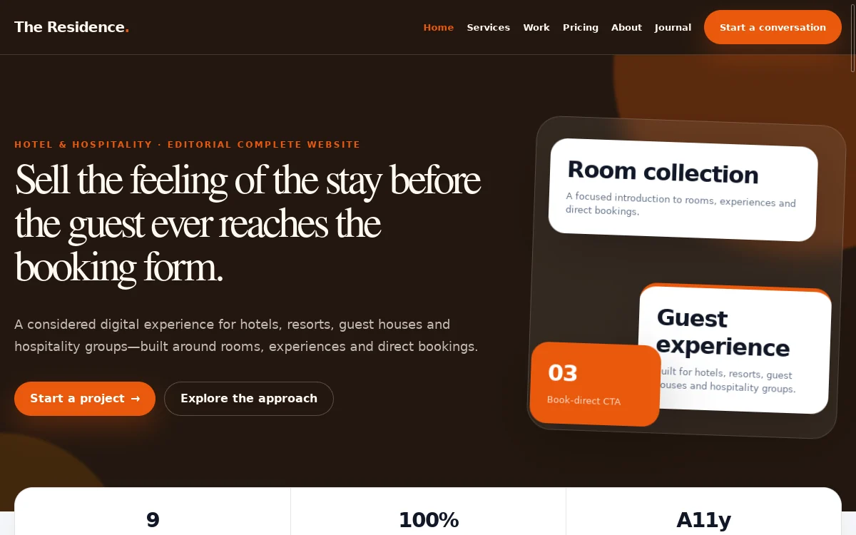 The Residence — Editorial Complete Website professional website preview