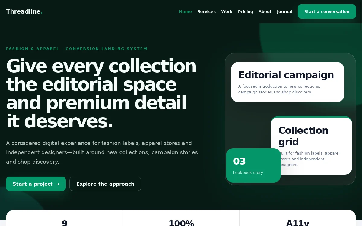 Threadline — Conversion Landing System website screenshot
