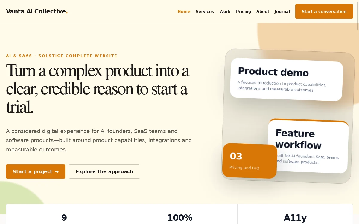 Vanta AI Collective — Solstice Complete Website actual design preview