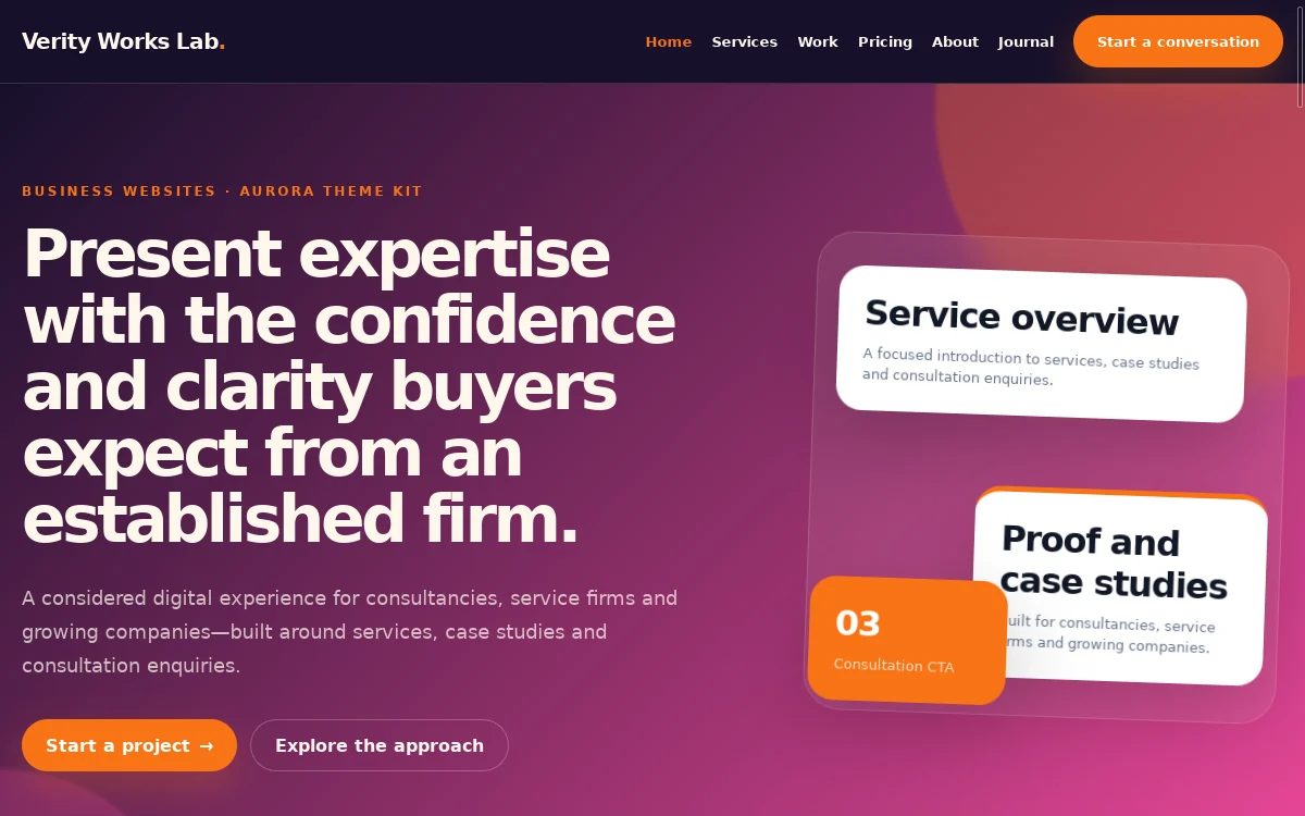 Verity Works Lab — Aurora Theme Kit actual design preview